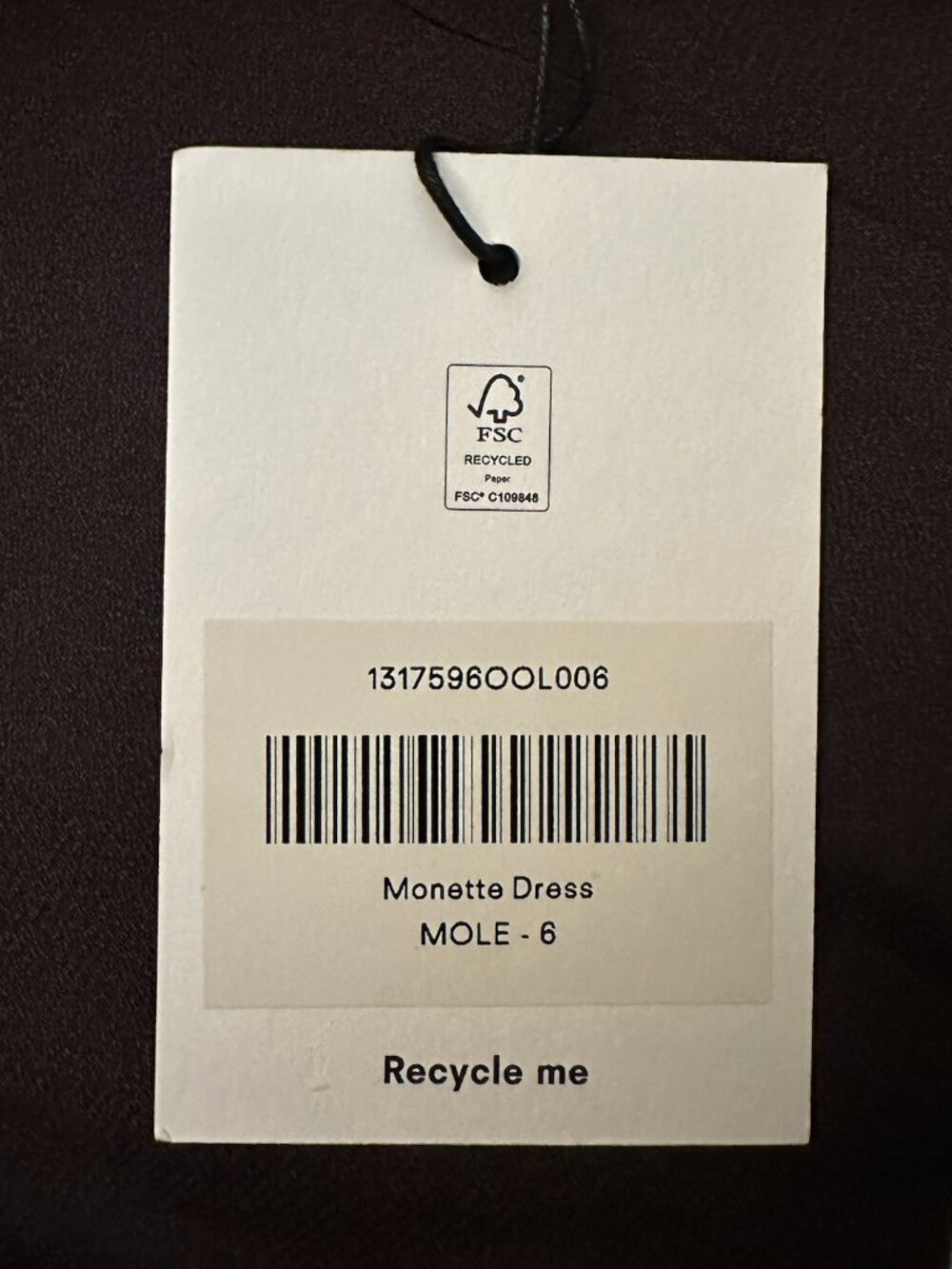 Reformation Monette Dress Mole Brown Size 6 NWT - Picture 5 of 5